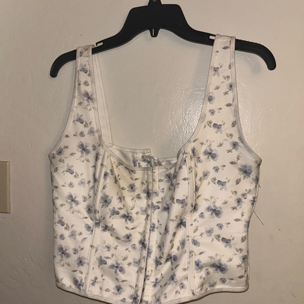 Chic Floral Blue and White Women's Corset Top